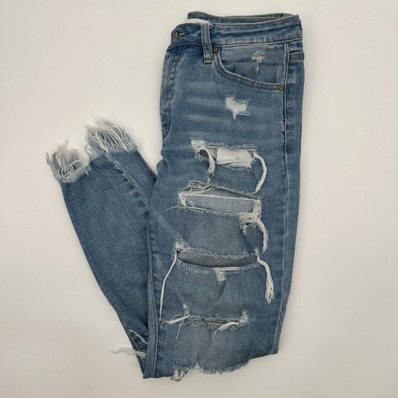 Kancan High Rise Light Super Destructed Skinny Jeans Light‎ Sandblasted Wash 27 - Picture 1 of 9